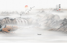 中国风意境水墨山水图