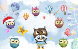 卡通小鸟儿童房背景墙