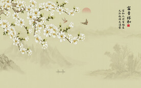 新中式工笔花鸟画背景墙