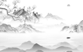 淡雅 灰色中式山水 TIF分层