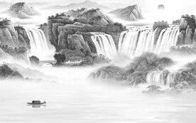 高档 灰色中式山水 TIF分层