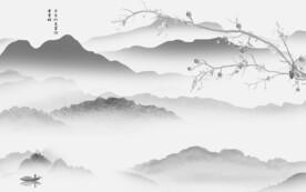 现代 灰色中式山水 TIF分层