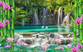 细水长流3D自然风光电视背景墙