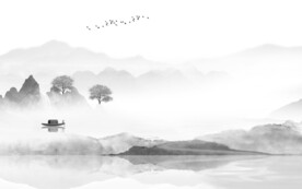 人气 淡雅灰山水画 TIf分层