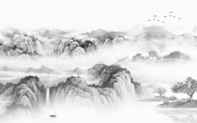 现代 淡雅灰山水画 TIf分层