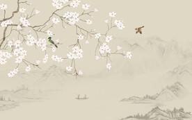 新中式工笔花鸟画背景墙