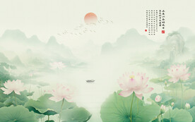 水墨荷花背景墙