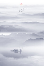 新中式水墨山水玄关画