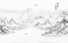 新中式壁画山水画电视背景墙