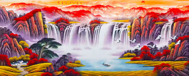 山水风景画流水生财背景墙