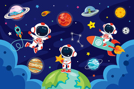 外太空星球卡通宇航员火箭背景墙