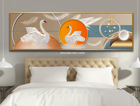 现代简约羽毛天鹅湖床头装饰画