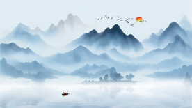 新中式蓝色水墨山水