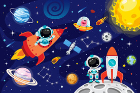 太空宇航员火箭卡通宇宙星球背景