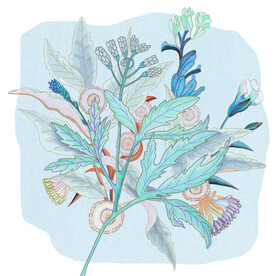 原创蓝色板绘花纹文案