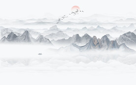 简约中式水墨山水画电视背景墙