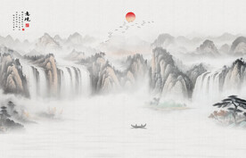 意境山水风水电视背景墙壁画