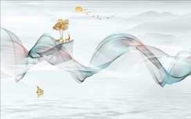 新中式意境线条山水背景装饰画