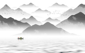 中式水墨意境山水背景墙