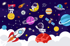 卡通宇航员太空星球宇宙火箭背景