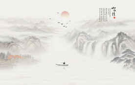 国画山水情水墨画