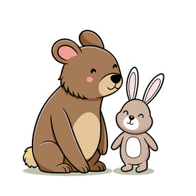 矢量动物小兔子和小熊