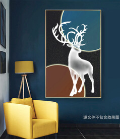 现代轻奢几何光影发财鹿装饰画