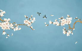 新中式玉兰工笔花鸟背景墙装饰画