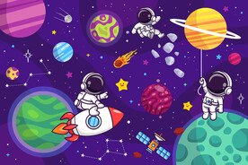 卡通宇宙星球外太空宇航员背景墙