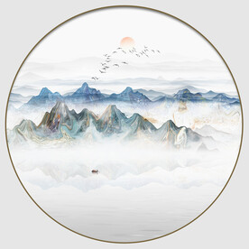 圆形抽象水墨山水画