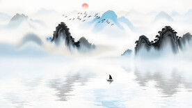 新中式蓝色古典意境水墨电视背景