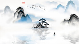 新中式古典山水意境水墨画背景墙