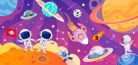 梦幻宇宙星球卡通宇航员太空背景