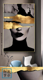 欧式黑白金箔艺术女郎装饰画