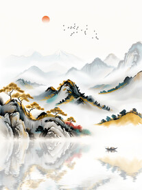 山水金色电视背景墙