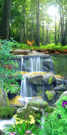 美丽山间瀑布流水生财风景画玄关