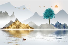 中式意境山水背景装饰画