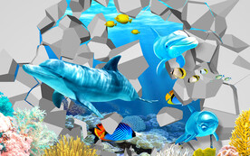 海底海豚破墙画中画3D电视背景