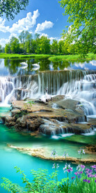 流水生财自然景物瀑布玄关