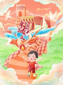 手绘七一建党节红船国潮插画