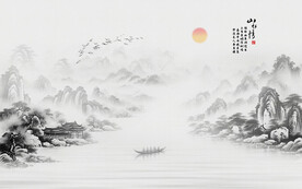 水墨江南水乡背景墙