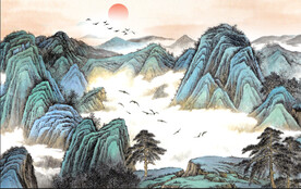 新中式彩墨山水壁画