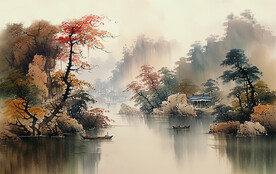 原创新中式水墨山水壁画