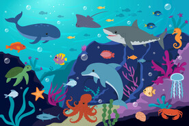 卡通海底珊瑚可爱海洋动物背景墙