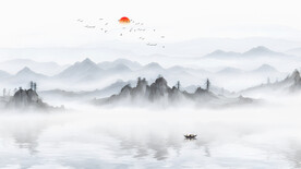 客厅中式意境山水画电视背景