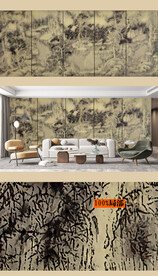 中式背景墙古典山水画硬包