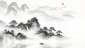 新中式极简意境水墨山水背景