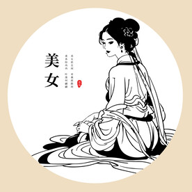 中国风美女线稿图