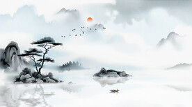  餐厅水墨画山水背景