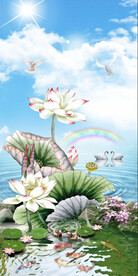 中式荷花睡莲玄关装饰画